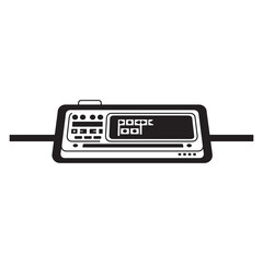 Poster - Black and white illustration of a vintage electronic control panel isolated on white background
