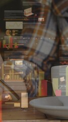 Poster - Animation of statistics and data processing over man using smartphone