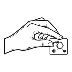 Poster - Hand manipulating a control knob vector illustration in bold black and white outline style