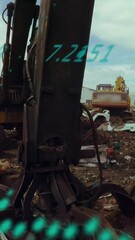 Poster - Animation of financial graphs over car junkyard