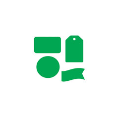 Aufkleber - A collection of green shapes including a circle and a rectangle tag