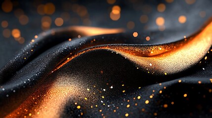 Poster - Abstract dark textured fabric with golden sparkles and bokeh perfect for backgrounds and elegant designs