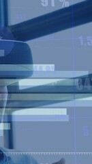 Poster - Animation of numbers and statistics over caucasian man wearing vr headset