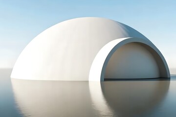 Poster - Abstract White Curved Building Against Clear Blue Sky – Minimalist 3D Background	
