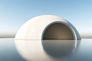 Poster - Abstract White Curved Building Against Clear Blue Sky – Minimalist 3D Background	
