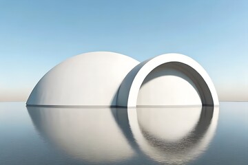 Poster - Abstract White Curved Building Against Clear Blue Sky – Minimalist 3D Background	