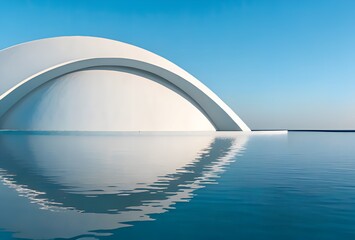 Poster - Abstract White Curved Building Against Clear Blue Sky – Minimalist 3D Background	