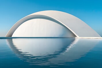 Poster - Abstract White Curved Building Against Clear Blue Sky – Minimalist 3D Background	