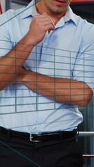 Poster - Animation of tunnel in seamless pattern over two diverse men discussing at office