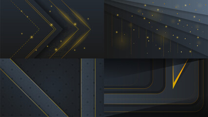 Poster - Set Abstract Collection Dark Black Gold Material Modern Background With Golden Lines Stripes Shadows Backdrop Wallpaper Decoration Vector Design Style
