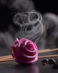 Poster - dragon fruit carving with spiral mandala lines, placed beside incense sticks, spiritual concept.