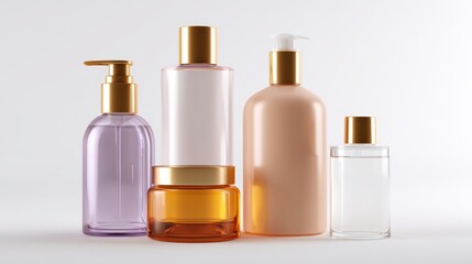 Poster - Set of skincare bottles on white background