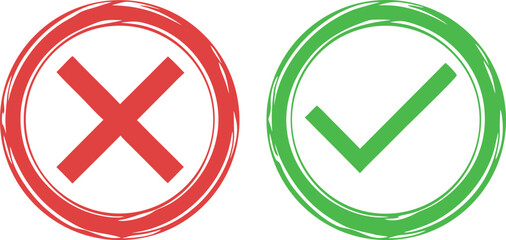 Poster - Red X inside a circle green checkmark inside a circle on a simple graphic vector