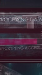 Poster - Animation of glitch effect over interface with data processing and light spot on black background
