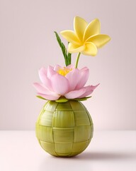 Poster - papaya carved in grid pattern of lotus petals, top-lighted in food styling scene.