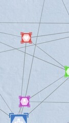 Poster - Animation of network of connections with icons over blue background