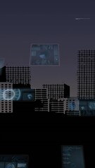 Poster - Animation of round scanners and data processing against aerial view of cityscape