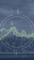 Poster - Animation of scope scanning over data processing against aerial view of cityscape