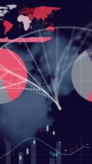 Poster - Animation of dots forming dna helix over infographic interface against smoke in background