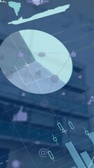 Poster - Animation of infographic interface over low angle view of modern building against sky