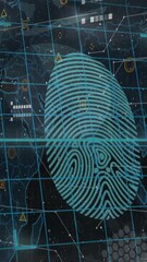 Poster - Animation of biometric fingerprint scanner and security padlock icon against world map