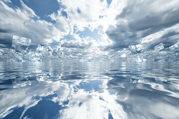 Poster - Sky mirrors create surreal reflections with seamless augmented reality scenery, Sky mirrors fast fly through 3d seamless