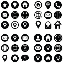 Fototapete - Sleek Black Icons for App Navigation Home, Location, Phone & Email in Solid & Outlined Designs.