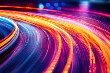 Poster - Colorful light streaks create an energetic backdrop for technology and innovation themes, Vibrant Abstract Light Streaks Technology Background