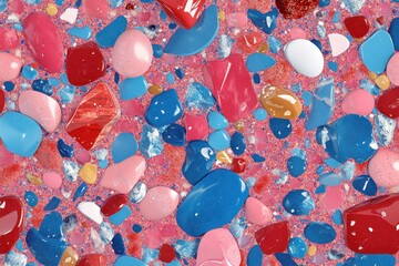 Poster - Vibrant terrazzo background with colorful chips in red and blue hues for creative design projects, Terrazzo background Seamless 3D