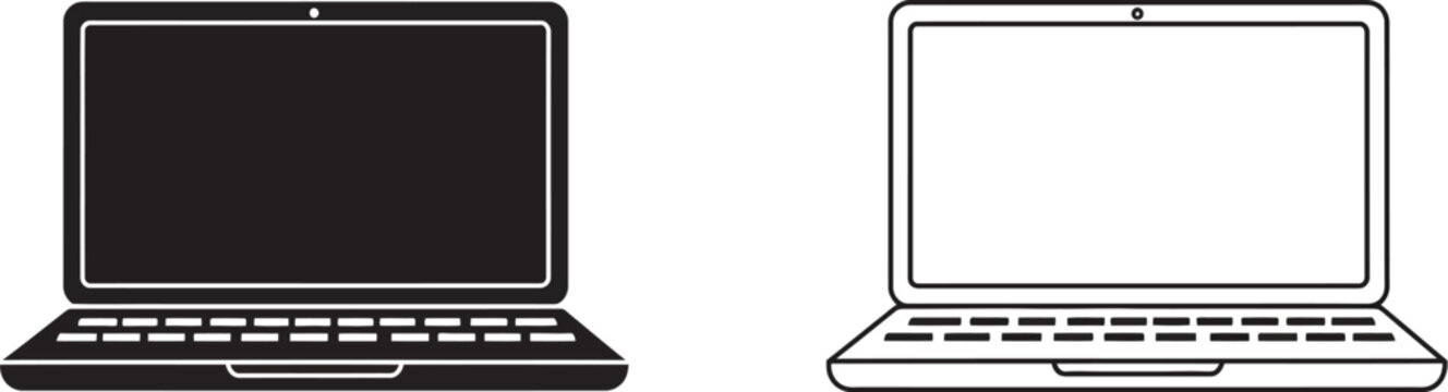 Laptop vector illustration black and white outline drawing for design element and clip art use