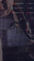 Poster - Animation of data processing on interface screens over caucasian craftsman working in safety glasses