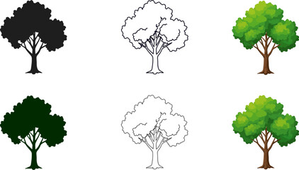 Fototapete - Tree vector silhouette outline green tree illustration set for graphic design and nature concept use