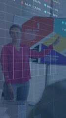 Poster - Animation of financial data processing over diverse business people in office