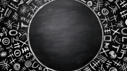 Poster - Abstract chalkboard background filled with various symbols, perfect for educational purposes