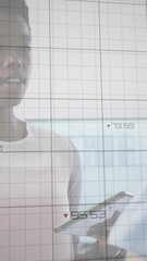 Poster - Animation of red lines and financial data processing over diverse business people in office