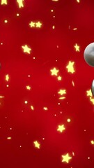 Wall Mural - animation of christmas baubles over stars on red background