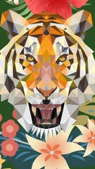 Poster - Animation of colourful foliage parting to reveal tiger, on green background