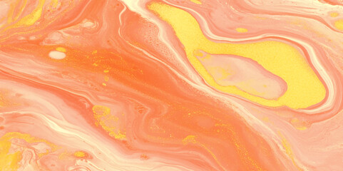 Poster - Showcases a stunning abstract pattern resembling marble or agate, featuring swirling layers of white soft orange and gold hues, decorative element or background, evoking a luxurious and artistic.