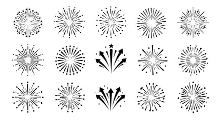 Poster - Collection of firework burst designs isolated on white offers festive elements and graphic design possibilities, silhouette