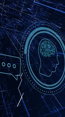 Poster - Animation of human brain and ai data processing over black background