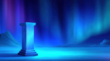 Poster - A mystical pedestal under the vibrant auroras in a serene, otherworldly landscape