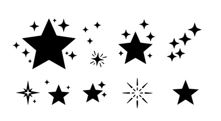 Poster - Starry silhouettes shine in a celestial display featuring various star shapes, twinkling elements, and starry night icons on white.