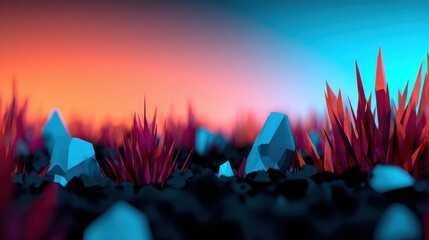 Aufkleber - Abstract landscape featuring vibrant geometric shapes and colorful gradients in the background