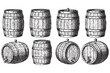 © tarakacraft - Collection of Wooden Barrels Vector Engraving Set