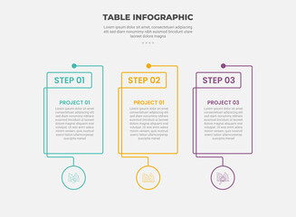 Aufkleber - pricing table box infographic outline style with 3 point template with creative box with circle badge at bottom for slide presentation