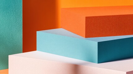 Poster - Colorful geometric shapes stacked artistically on a vibrant background, showcasing design potential