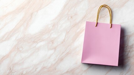 Poster - A simple pink shopping bag on a marble surface with a minimalistic design and soft lighting