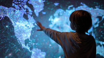 Poster - Child interacting with global network map