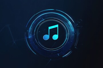Poster - Sleek techstyle circle logo featuring a music note in modern digital design, Sleek, techstyle circle logo with music note
