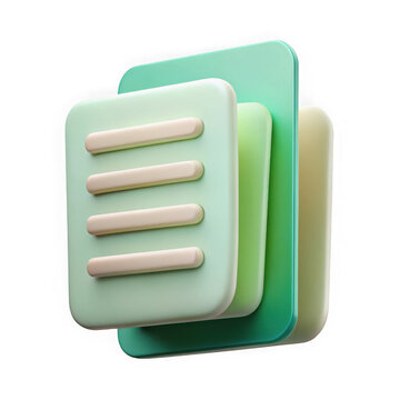 3d rendered document icon stack isolated on transparent background